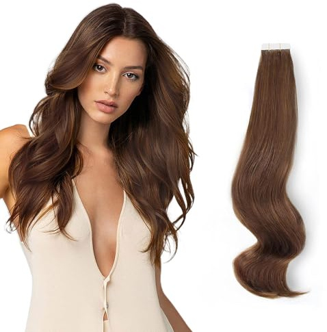 ABH AMAZINGBEAUTY HAIR Echthaar Tape Extensions 45cm Walnussbraun #3 50g