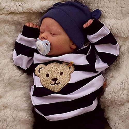Earnmore Bambole Reborn in Silicone 18 Pollici Realistici Occhi Chiusi Sonno Ragazzo Morbido Vinile del Silicone del Bambino Carino Appena Nato Giocattolo Regalo per I Bambini,garçon