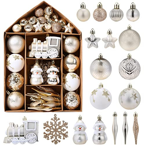 LEMESO Palline di Natale Champagne 70 pz Decorazioni Albero di Natale Ciondoli Natalizi Oggetti Natalizi Addobbi Pendenti Ornamenti da Appendere Fiocchi di Neve Ghiaccioli