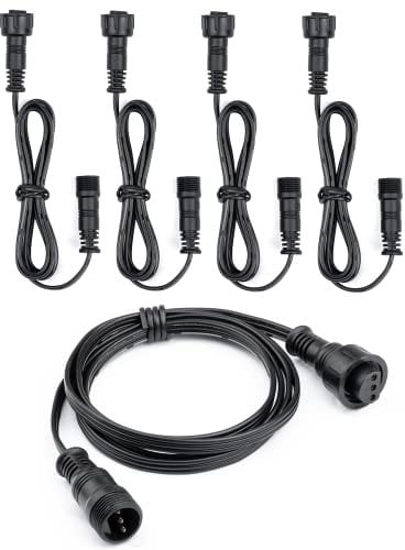 HIBOITEC 3 pin 1m IP67 Waterproof Extension Cable 5 Pack, for Outdoor led decking Lights (ONLY for HIBOITEC Led Decking Lights with Remote Control & RGB Leds Decking Lighting