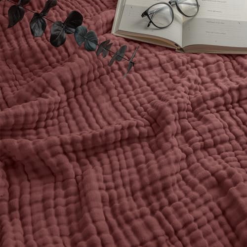 Musselin-Decke für Erwachsene, extra groß, King-Size-Größe, 279 x 228 cm, 6-lagig, kühlende Baumwolle, weich, atmungsaktiv, warm, Überwurf für Schlafzimmer, Wohnzimmer, Couch (Wein, King – Musselin)