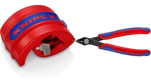 KNIPEX BiX Schneider für Kunststoffrohre und Dichthülsen Ø20-Ø50 mm & Electronic Super Knips, Elektronik-Seitenschneider für weiche Drähte und Lichtwellenleiter LWL, 125 mm, 78 61 125, Rot/blau
