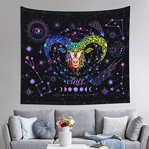 JASUTOT Widder-Sternbild, Wandteppich, Sternzeichen, Wandteppich, Horoskop, Wandbehang, für Schlafzimmer, Wohnzimmer, Wohnheim (130 x 152 cm)