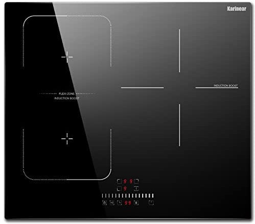 Karinear Placa Induccion 3 Fuegos con Flexi Zona 60cm, Placa de inducción integrada, control táctil, función boost, temporizador, bloqueo para niños (6800 W)