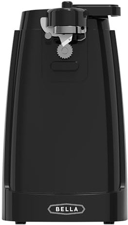 BELLA Ouvre-boîte électrique, ouvre-boîte automatique, aiguiseur de couteaux et décapsuleur durable, lame en acier inoxydable, rangement du cordon, nettoyage facile, noir