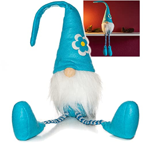 alles-meine.de GmbH lustiger Wichtel/Zwerg 63 cm groß türkis - mit Blume - für Sommer & Winter - Weihnachten - Plüschtier/Kantenhocker/Türstopper - Weihnachtswichtel -..