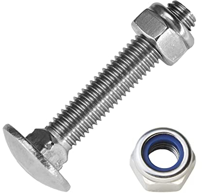 Techtanium® Schlossschrauben M10 x 35/35 mm mit Sicherungsmuttern M10 aus Edelstahl A2 (20 Stück) | Flachrundkopfschrauben | Sechskantmuttern mit Polyamidklemmteil | DIN 603 & DIN 985