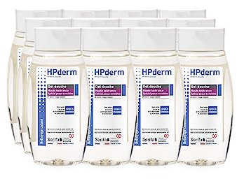 SORIFA - Lot de 12 HPderm Gel douche 2 en 1 - Spécial peaux sensibles, tatouées - Usage fréquent - pH neutre, sans savon - Flacon 250 ml