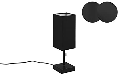 lightling Tischleuchte Oskar mit Fuß aus schwarz matt Metall, Stoffschirm schwarz, USB und USB-C Ladefunktion, Zugschalter, exkl. 1 x E27 max. 25W, ø 10 cm, Höhe 35 cm