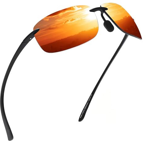JIM HALO Polarisierte Sport Sonnenbrille für Herren Damen TR90 Randloser Rahmen zum Laufen Angeln Radfahren Fahren Spiegelrot