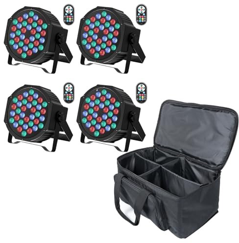 U`King 4er 36 LED Par Strahler mit Bag, RGB Bühnenlicht Partylicht mit Fernbedienung, Discolicht Effektstrahler Beleuchtung für Stage DJ Party Show Bar Halloween Weihnachten