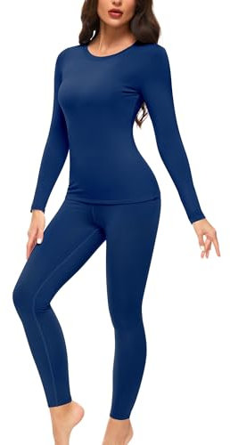 Ganado Thermounterwäsche Set Damen Innenfleece Thermowäsche Thermo Oberteil und Thermohose Leggings Winter Warm Unterwäsche Funktionsunterwäsche (Blau, L)