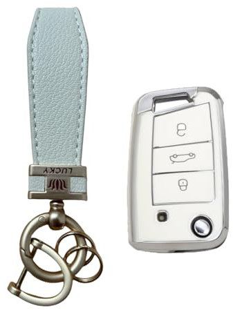 MEDZUK Coque Clé Compatible avec Audi A1 GB 2018-2024 2025 Coque de Protection pour clé de Voiture TPU, Accessoire Étui pour Clés avec Porte-clés (Blanc)