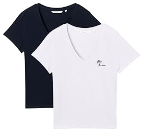 Tom Tailor Denim Damen 1044815 Basic T-Shirt im Doppelpack (2er Pack)