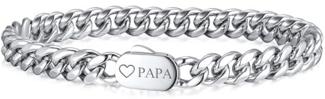 TempBeau Armband Herren Papa Geschenke Personalisiertes : Gravur Edelstahl Armbänder Silber Schmuck Geschenke für Männer Daddy Freund 21.5cm Länge Armkette Modeschmuck Weihnachten Tag Vatertag (papa