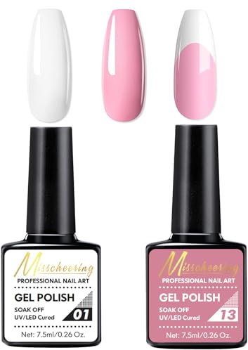 French Manicure Gel Polish - White & Pink Nail Varnish - Gel Nail Polish Set for French Manicure Set Soak Off UV/LED, French Manicure Gift Set for Women Girl