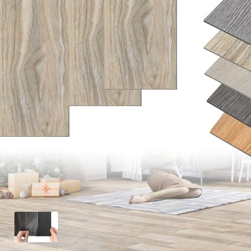 XINZI PVC Bodenbelag Vinylboden Selbstklebend, 54 Vinyl Fliesen Klebefliesen Boden, 7,53m² Holz-Effekt Klebefliesen, Verschleißfest Wasserfest für Küche Wohnzimmer Balkon (Eiche Gewaschen)
