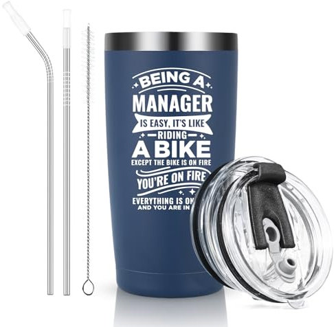 Livole Funny Boss Mug - Gifts for Christmas, Men, Dad - Being A Manager Is Easy It's Like Riding A Bike - Secret Santa Gift - 600ml Coffee Travel Mug