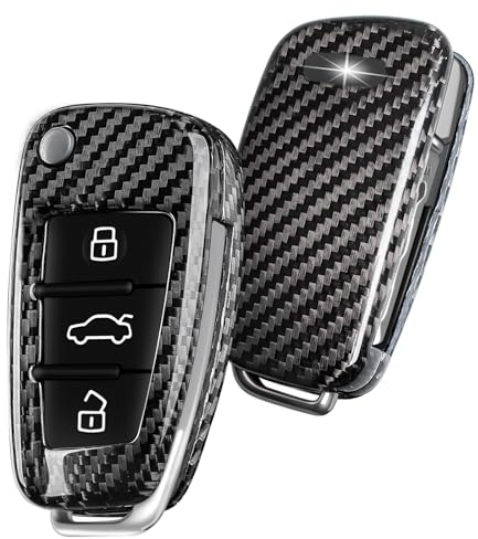 T-carbon Schlüssel Hülle kompatibel mit Audi,Glasfaser Autoschlüssel Hülle kompatibel mit Audi A1 A3 A4 A6 A8 Quattro Q2 Q3 Q7 R8 RS3 RS6 S3 S6 TT TTS, Silber Schwarz