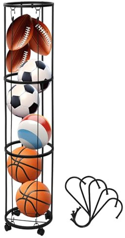 homdat 3-Lagiges Vertikales Ballständer, Wandmontierter Ballaufbewahrungskäfig-Ballhalter, Rollender Garagen Sport Ball Aufbewahrung Holder, Ballaufbewahrungsregal für Basketball, Fußball, Volleyball