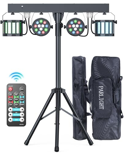 GdjRttk Ensemble de lumière DJ 60 W avec support et télécommande, projecteur LED Derby RGBW effet stroboscopique, lumière disco pour fête, KTV, église, concert, mariage, Halloween