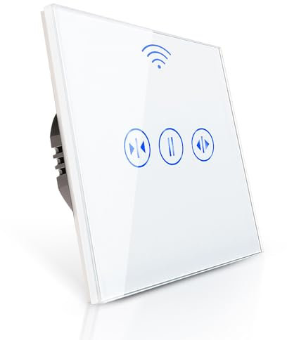 PULSAR WLAN Touch Rolladenschalter Unterputz Weiß, 1-Fach Smart Jalousieschalter kompatibel mit Alexa & Google Home, Timerfunktion, Rahmen aus Kristallglas