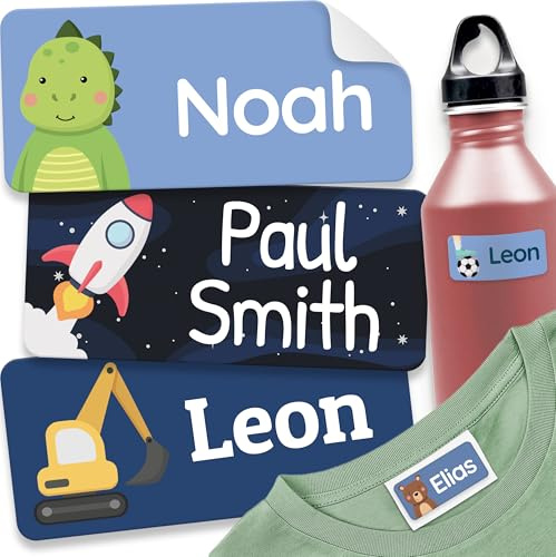 180 Stick on Name Labels for Clothes Kids & Items - Waterproof (Navy) | Personalised Name Tags for Clothes, No-Iron Name Stickers for Kids, For School, Nursery and Care Home, Washing Machine Safe