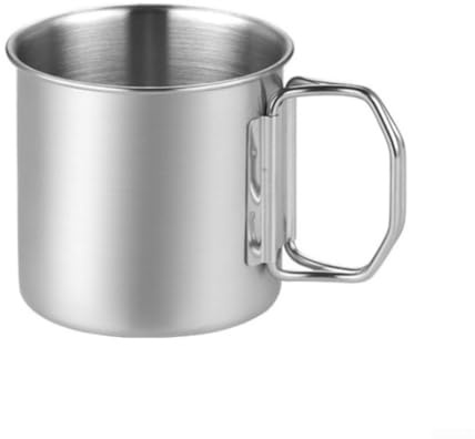 Tasse à eau avec poignée pliable en acier inoxydable, tasse à bière, tasse de camping, tasses de pique-nique en acier inoxydable, pour les voyages en plein air (660 ml)