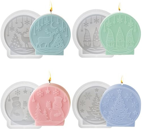 Junhui 4 Pièces Moule à Bougies en Forme de Noël, Moule Bougie Silicone, 3D Noël Moules en Silicone pour La Décoration de La Maison, DIY Bougies d'Aromathérapie