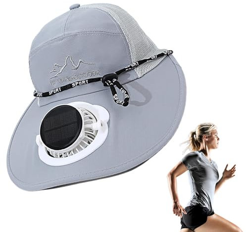 Ancsttu Solar Fan Hats for Men - Outdoors Sunshade Hat with Fan,UPF50+ Summer Hat with Solar Powered Fan, Ideal for Outdoor, Camping, Travel Light Gray