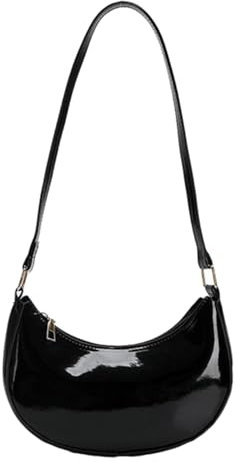 Pochette da sera in pelle verniciata lucida MINI Hobos borsa a tracolla ascella, nero