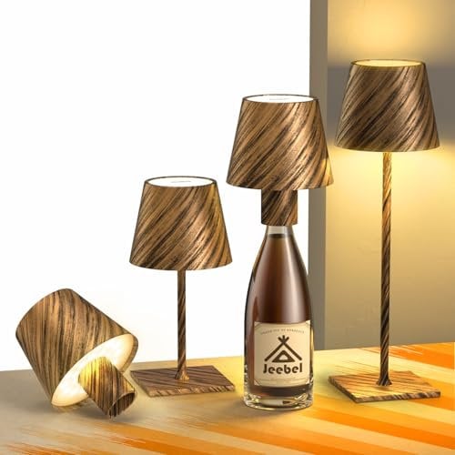 Jeebel 4-en-1 Lampe de Bouteille LED Dimmable, 5200mAh Lampe de Table Sans Fil en Métal avec Contrôle Tactile, IP54, Abat Jour de Bouteille Portable pour Restaurant Intérieur Extérieur Jardin Camping