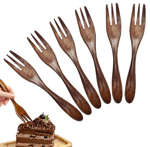 Forchette di legno per bambini, 6 PZ Tre Denti Torta Forchette Dessert per Cucina Ufficio Campeggio