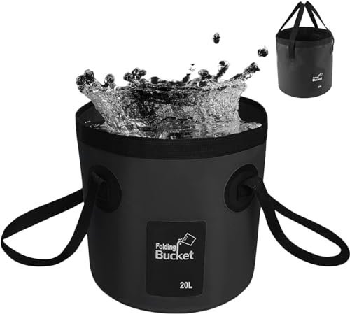 Faltbarer Eimer, Klappbarer Eimer 20 L, Tragbarer Faltbarer Eimer zum Angeln, Camping Eimer FürReisen, Multifunktionaler Falteimer, für Camping, Reisen, Wandern und Autowäsche, Schwarz