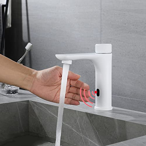 Grifo de Lavabo Mezclador de Baño Grifo con Sensor de Lavado A Mano Grifo Automático para Lavabo Grifo de Baño Lavabo Grifo para Lavabo de Baño Grifo con Sensor Infrarrojo Color Blanco
