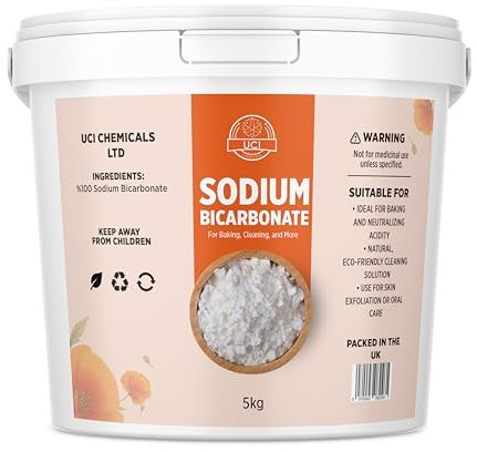 Pure Sodium Bicarbonate (Baking Soda) - 5 kg Bucket | Multi-Purpose Baking, Cleaning, and Descaling Bicarbonate of Soda