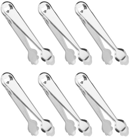Tradineur - Pack de 6 pinzas de hielo con abridor, acero inoxidable, compatible con cubitera, cocina, bar, restaurante, hostelería, apta para lavavajillas - 18,5 cm