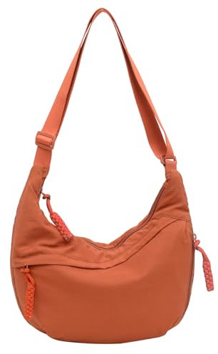 GUSXPPD Damen Halbmond Crossbody Schultertasche, Nylon Crossbody Bag, Hobo Halfmoon Bag, Crossbody Bag Umhängetasche, Halbmond Dumpling Umhängetasche mit verstellbarer Schultergurt (Orange-M)