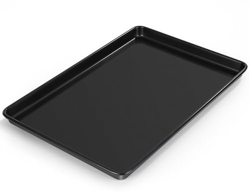 Terlulu Backblech, 44,4 x 30 x 2,5cm, Karbonstahl Backblech Kuchenblech mit Antihaftbeschichtung, Rechteckige Backform Ofenblech für Backen Kochen Servieren, Gesund & Robust, Leicht zu Reinigen