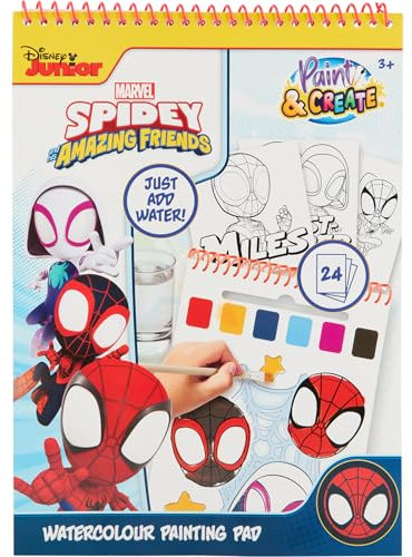 Disney Spidey et ses Amis Extraordinaires - Livre de Peinture à l’Eau avec Pinceau - 24 Dessins Aquarelle - Ajoutez Juste de l’Eau - Activité Créative Enfant 3+ (SP24355)