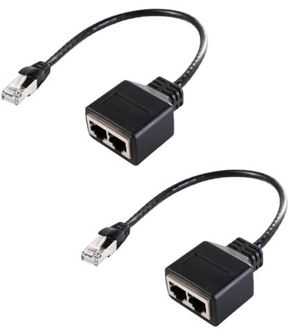2 PCS RJ45 Ethernet Splitter, Divisor de 1 a 2 Adaptador, RJ45 Splitter Divisor de 1 a 2 Adaptador para Ethernet Cat 5 / 5e / 6/7 para Oficina en Casa