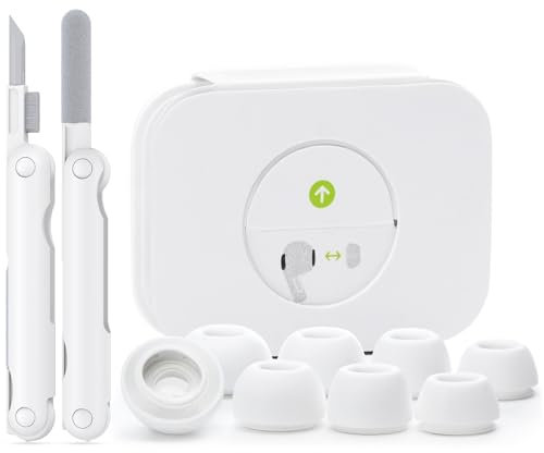 TNSNK 4 Paar Ersatz Ohrstöpsel für Airpods Pro 2nd/1st Gen mit Loch zur Geräuschreduzierung, rutschfest für Airpods Pro 2 Silikontips mit Cleaning Kit & Organisator (Weiß - (XS/S/M/L))