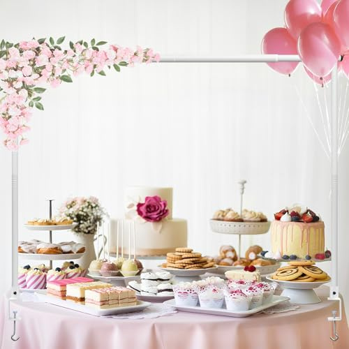 FASTDEPLE Over the Table Rod Stand with Clamps, Adjustable 72 to 268 cm Over Table Display Bar, Metal Table Hanging Rail Table Balloon Arch Stand for Party Decor, Wedding Anniversary
