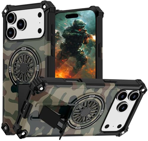 Ysnzaq Magnetische Hülle für Apple iPhone 17 Pro Max SHZ Militärgrün | Camouflage Schutzhülle mit Ständer, Dekompressions Gyro Robuste, Stoßfeste Kratzfest Handyhülle für iPhone 17 Pro Max