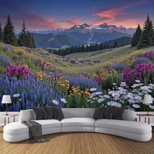 DACRWEKZ Natural Scenery Flowers Alpine Wallpaper for Walls 3D Silk Cloth Fabric Modern Living Room Sofa TV Background Wall Papers Home Decor Dark Green 300 x 210 cm