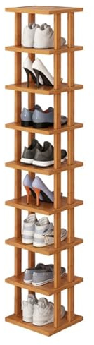 JIHNM 9-Tier Wooden Shoe Rack Tall for Narrow Space, Slim Shoe Rack Wood, Shoe Slots, Shoe Storage Rack Shelf for Corridor, Living Room, Bedroom (Natural, 9 Tier)