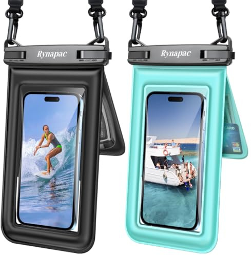 Rynapac wasserdichte Handyhülle Schwimmende 8.5 Zoll,2 Stück IPX8 Tasche | Doppeltes Taschen, Hochsensibler Touch, Unterwasserfotografie, mit Umhängeband, für iPhone 18 17 16 Pro Max Strand Schwimmen
