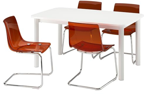ProTuning TOBIAS/STRANDTORP Tisch und 4 Stühle, weiß/braun/rot verchromt, 150/205/260 cm