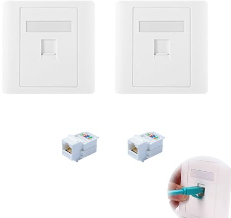 Verazquy RJ45 Socket Plate Super Cat6 Network Plug Single Ethernet Wall Socket Super CAT6 Ethernet Faceplate White 2 Pack with Keystone Jack