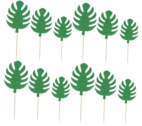 FONDOTIN Sommer Hawaii Cupcake Topper mit Monstera Blatt aus Papier 30 Stück Grüne Kuchendekoration für Geburtstag und Party